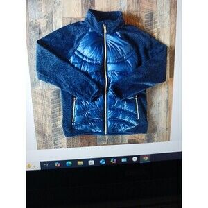 London Fog Quilted Down Puffer Fleece Jacket Womens Size L Coat Full Zip Up